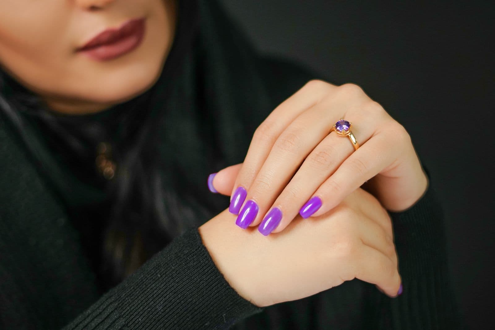 Close-up of a professional manicure with polished nails at the salon